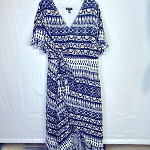 Jessica Simpson Blue Wrap Hi Lo Maxi Dress Size 1X Lined Like new